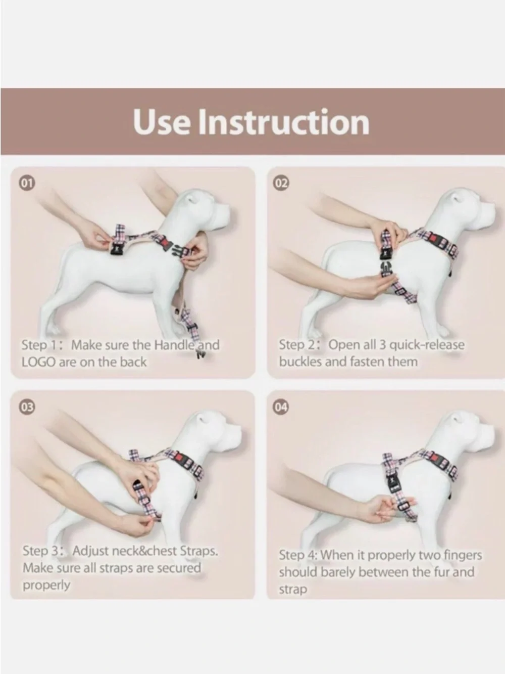 No Pull Dog Harness Medium Polypet Beige/Pink XL